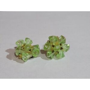 Vintage Costume Jewelry Germany Green Beaded Clip On Bead Earrings